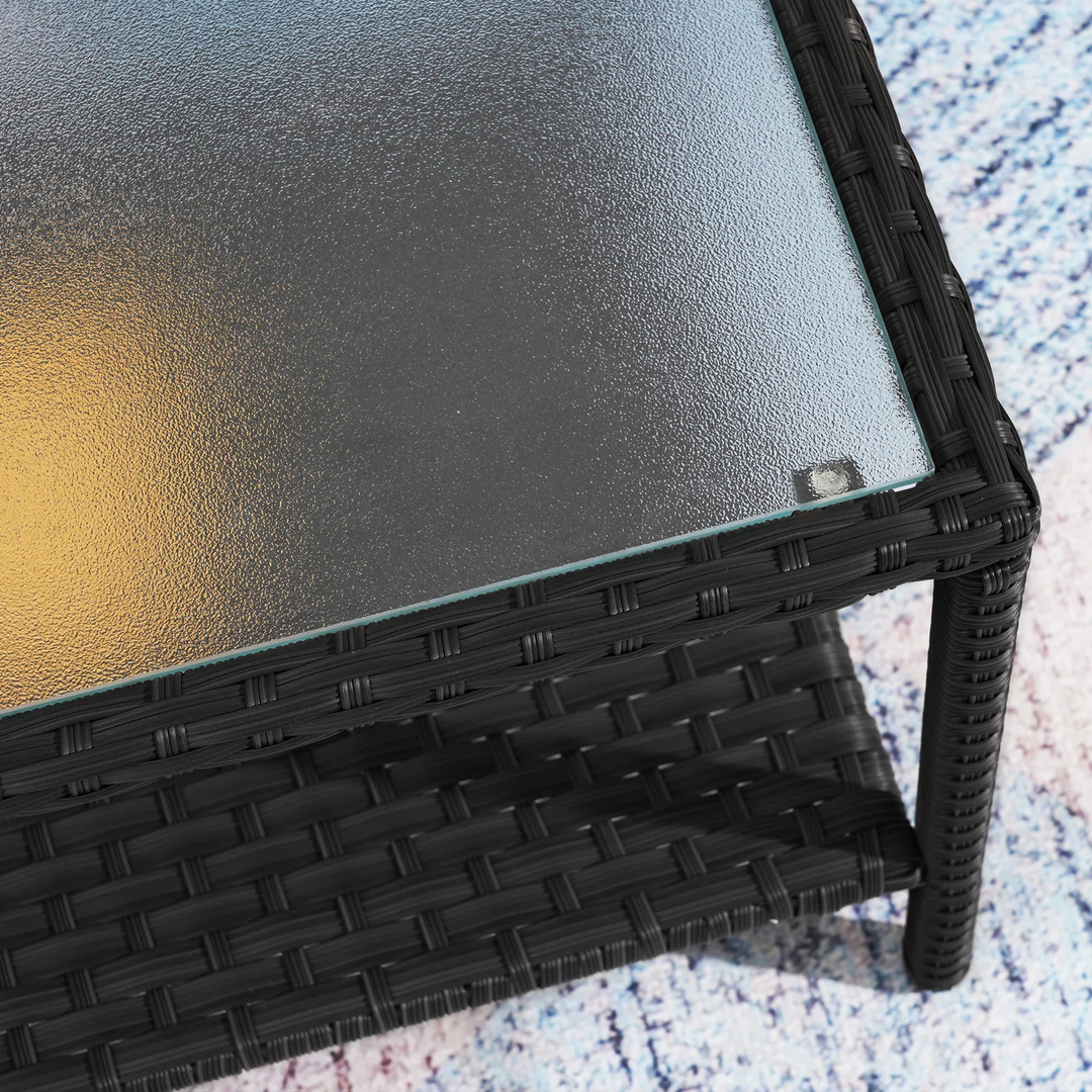 Tress Outdoor Garden Balcony Sofa Set 2 Seater, 2 Single seater With 2 Ottoman, 1 Center Table, 1 Side Table Set (Black)