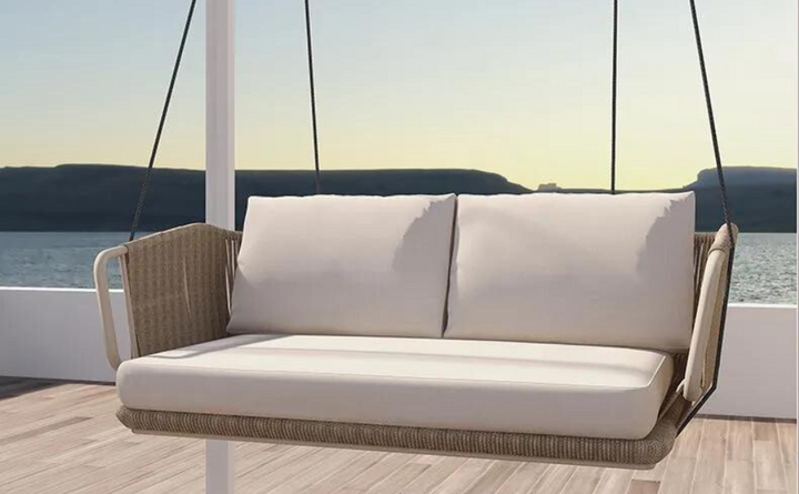 Pascale Double Seater Hanging Swing Without Stand For Balcony , Garden Swing (Beige) Braided & Rope