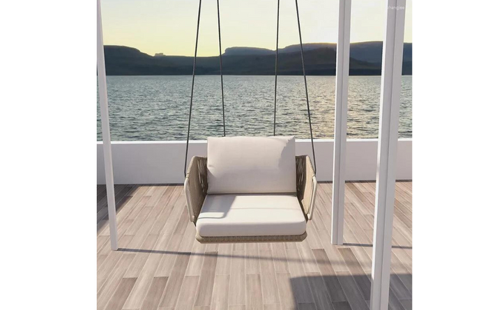 Benoit Single Seater Hanging Swing Without Stand For Balcony , Garden Swing (Beige) Braided & Rope