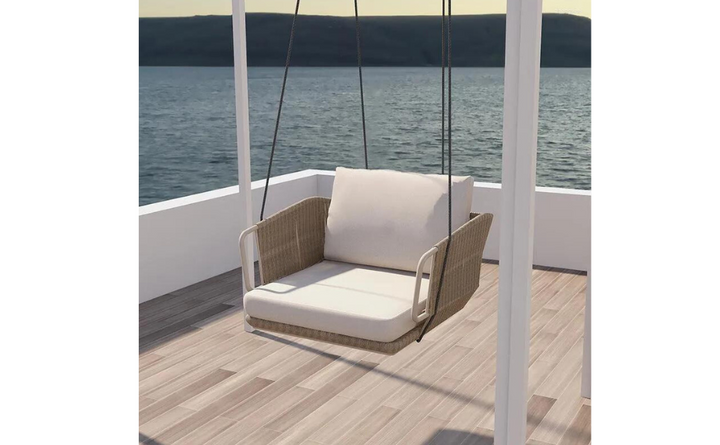 Benoit Single Seater Hanging Swing Without Stand For Balcony , Garden Swing (Beige) Braided & Rope