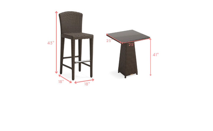 Alphonse Outdoor Patio Bar Set 2 Chairs and 1 Table Set
