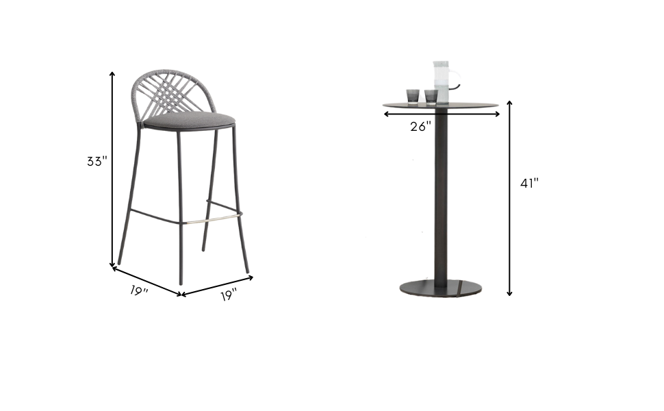 Olivie Outdoor Patio Bar Set 2 Chairs and 1 Table Set (Grey)  Braided & Rope