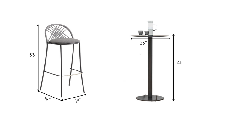 Olivie Outdoor Patio Bar Set 2 Chairs and 1 Table Set (Grey)  Braided & Rope