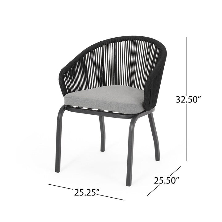 Luigi Outdoor Patio Seating Set 2 Chairs and 1 Table Set (Black) Braided & Rope