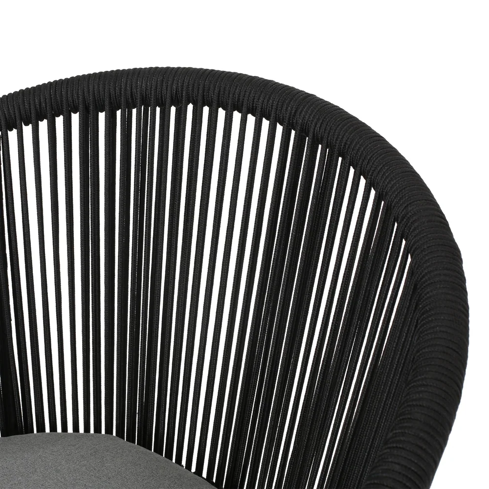 Luigi Outdoor Patio Seating Set 2 Chairs and 1 Table Set (Black) Braided & Rope