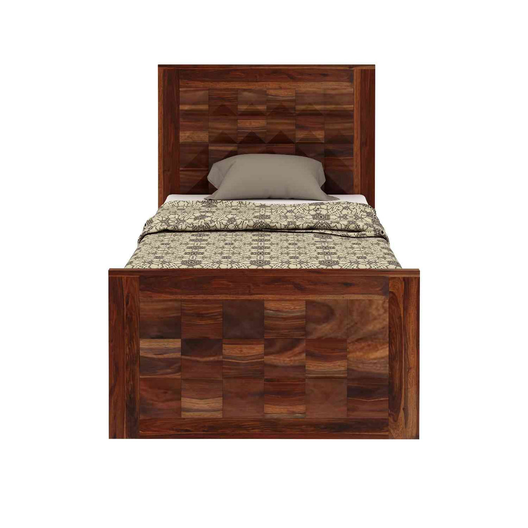 Filomena Solid Sheesham Wood Single Bed With Two Drawer (Natural Finish)
