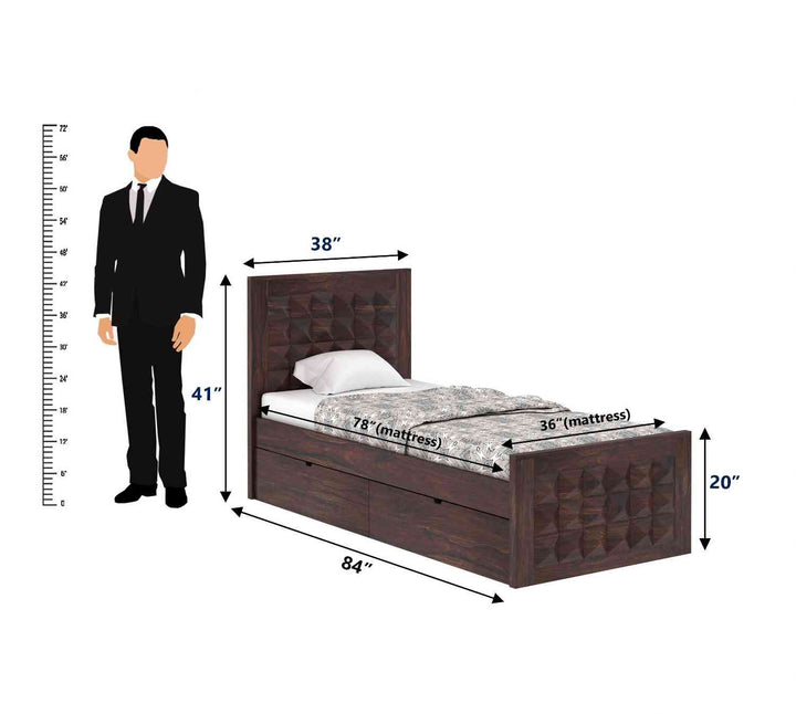 Flor Solid Sheesham Wood Single Bed With Two Drawer (Walnut Finish)