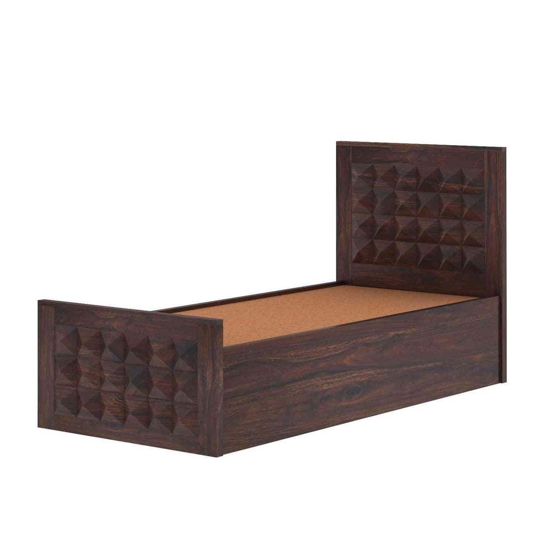 Genoveva Solid Sheesham Wood Single Bed With Box Storage (Walnut Finish)