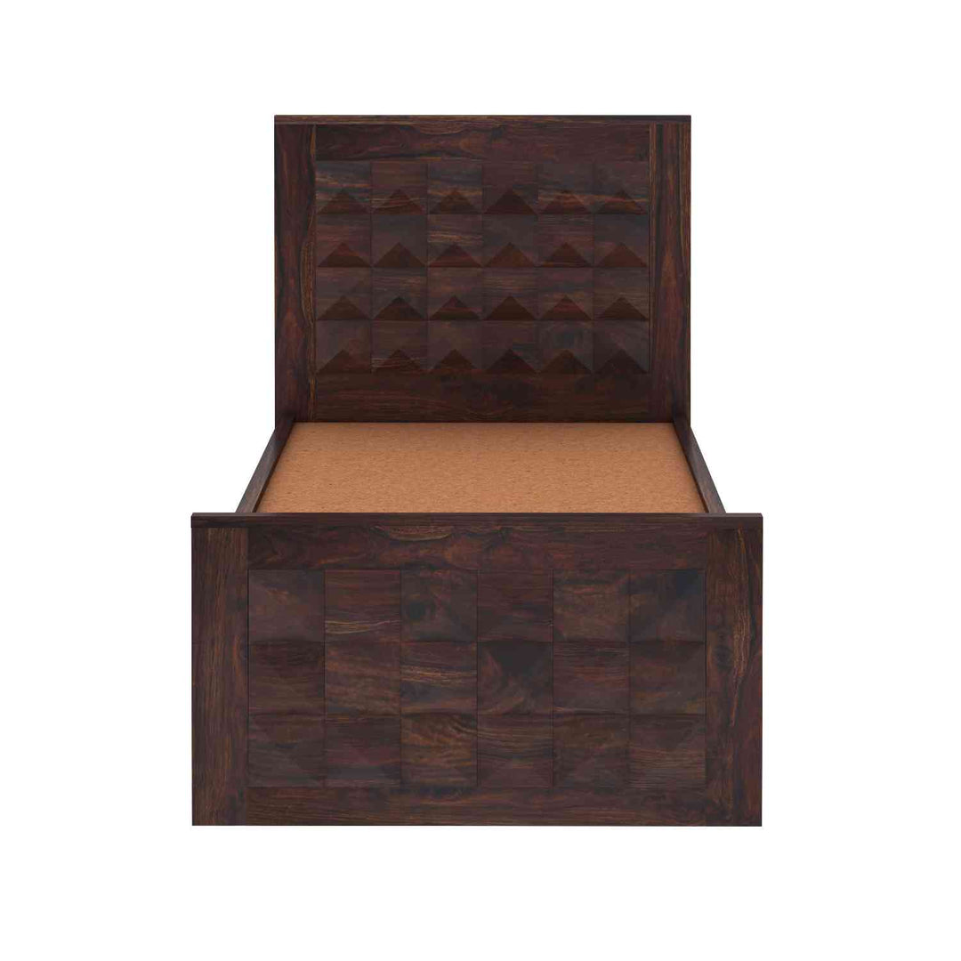 Genoveva Solid Sheesham Wood Single Bed With Box Storage (Walnut Finish)