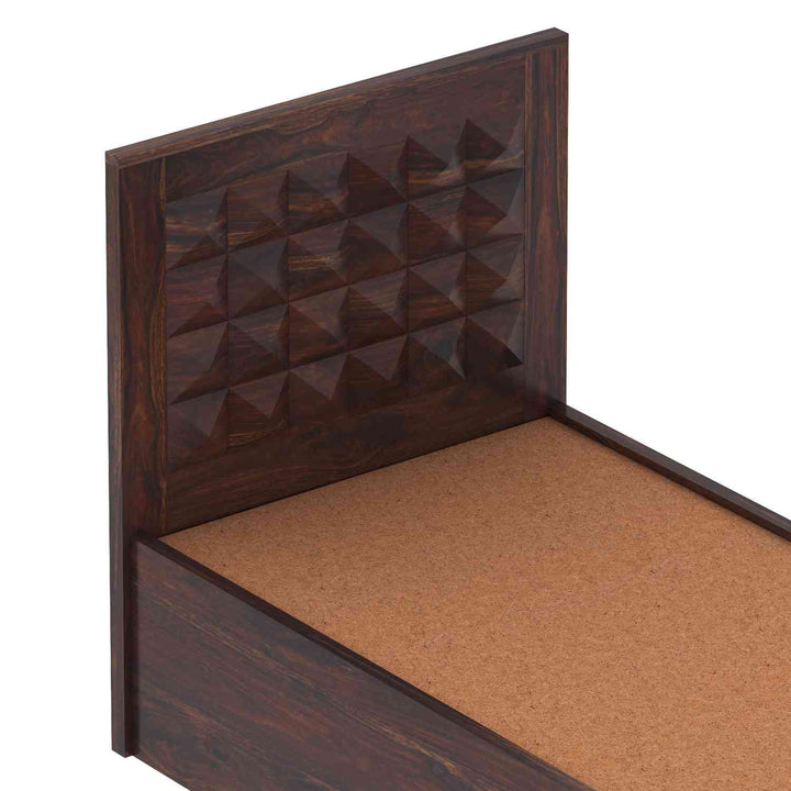 Genoveva Solid Sheesham Wood Single Bed With Box Storage (Walnut Finish)