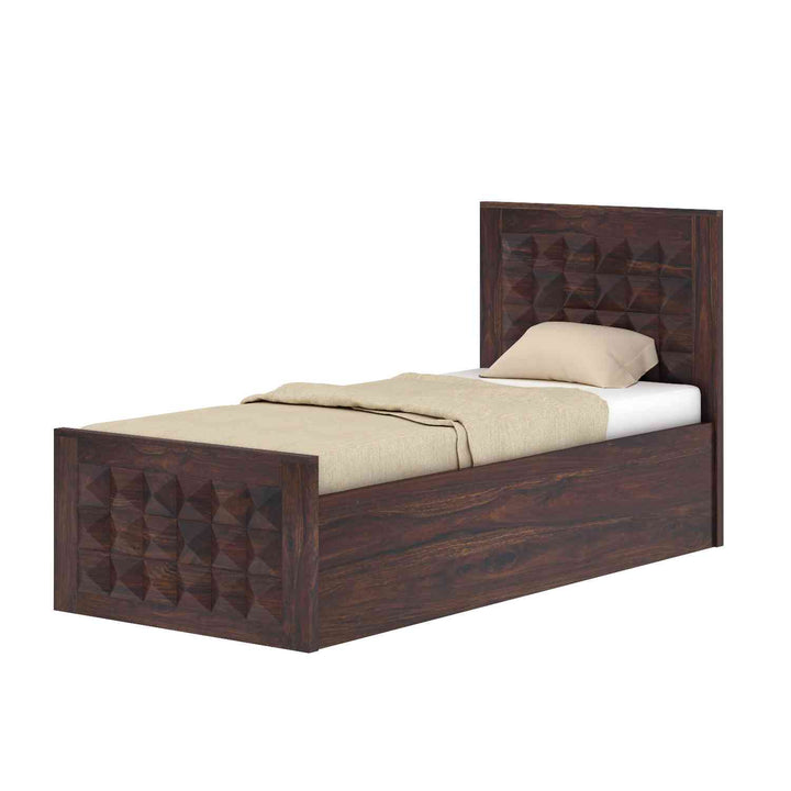 Genoveva Solid Sheesham Wood Single Bed With Box Storage (Walnut Finish)