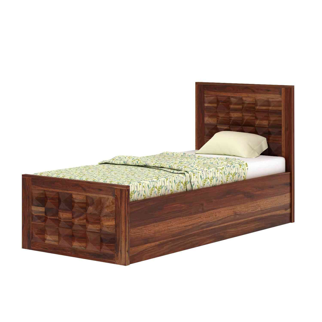 Francisca Solid Sheesham Wood Single Bed With Box Storage (Natural Finish)