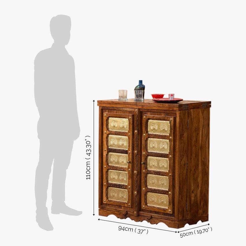 Martina Solid Wood Bar Honey L 188 x D 50 x H 101 cm (Opened) L 94 x D 50 x H 104 cm (Compact) / Honey Bar