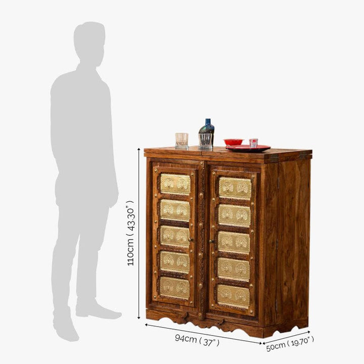 Martina Solid Wood Bar Honey L 188 x D 50 x H 101 cm (Opened) L 94 x D 50 x H 104 cm (Compact) / Honey Bar