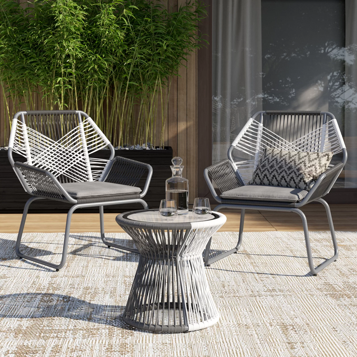 Crimson Outdoor Patio Seating Set 2 Chairs and 1 Table Set (White + Dark Grey)