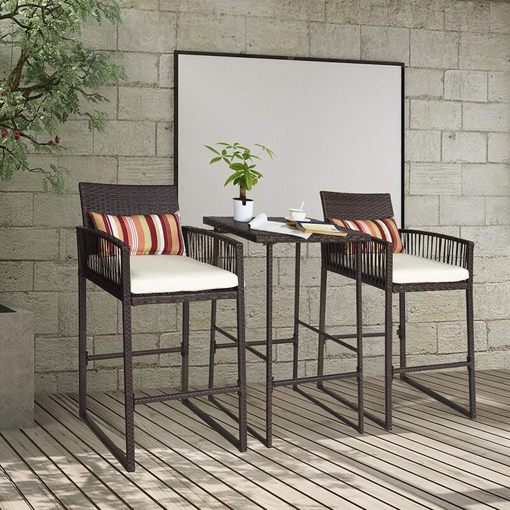 Ercole Outdoor Patio Bar Sets 2 Chairs and 1 Table (Brown)