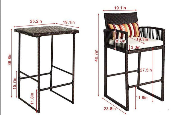 Ercole Outdoor Patio Bar Sets 2 Chairs and 1 Table (Brown)