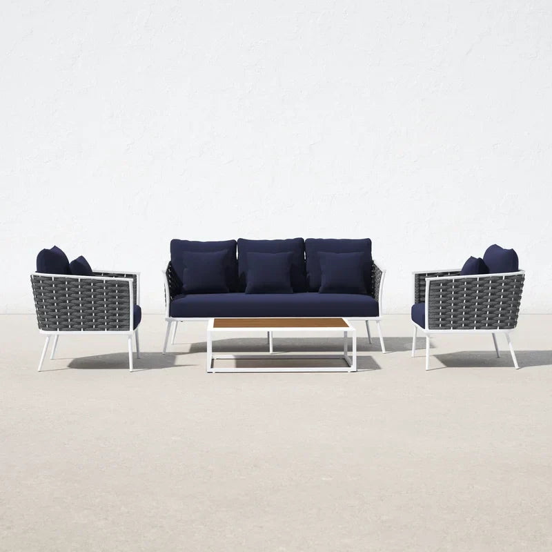 Copy of Slava Outdoor Sofa Set 3 Seater , 2 Single seater and 1 Center Table (Grey + Navy Blue) Braided & Rope