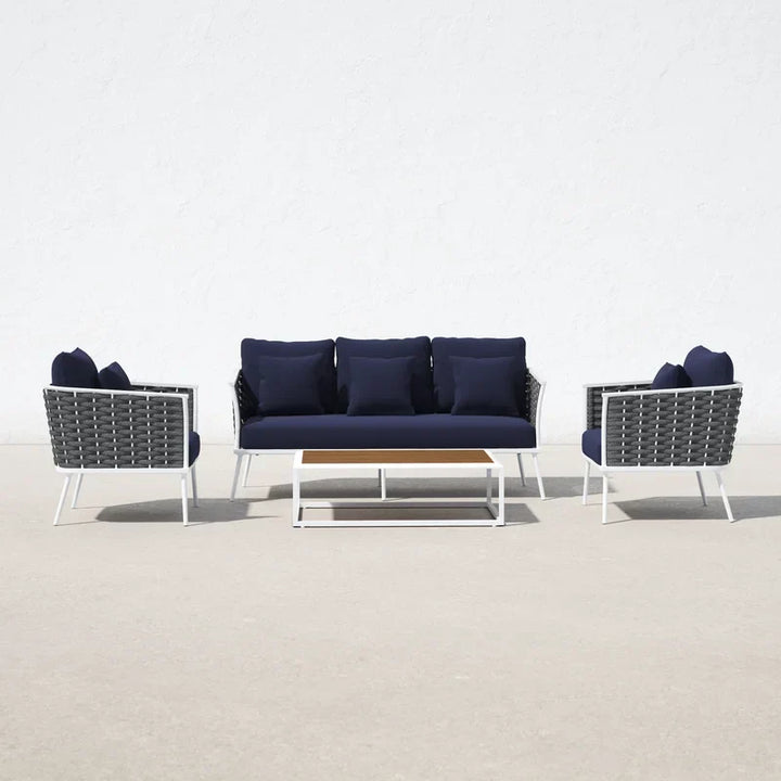 Copy of Slava Outdoor Sofa Set 3 Seater , 2 Single seater and 1 Center Table (Grey + Navy Blue) Braided & Rope