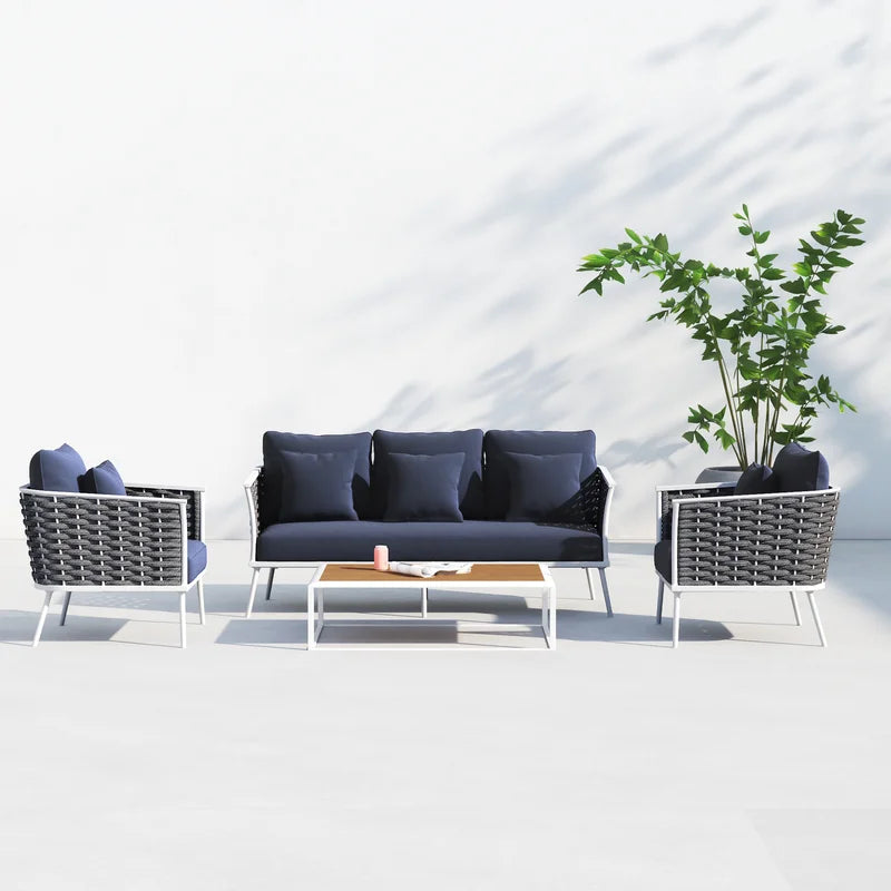 Copy of Slava Outdoor Sofa Set 3 Seater , 2 Single seater and 1 Center Table (Grey + Navy Blue) Braided & Rope