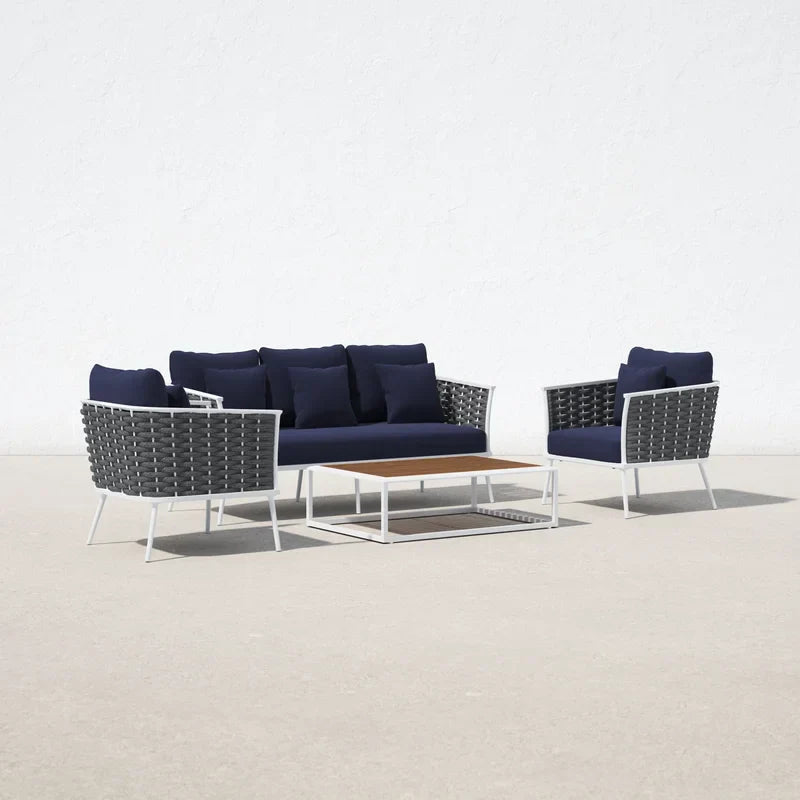 Copy of Slava Outdoor Sofa Set 3 Seater , 2 Single seater and 1 Center Table (Grey + Navy Blue) Braided & Rope