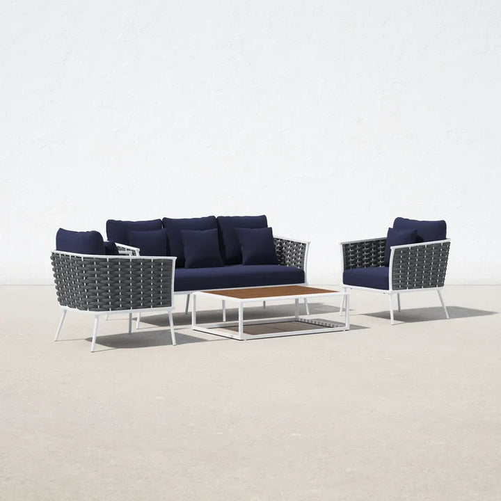 Copy of Slava Outdoor Sofa Set 3 Seater , 2 Single seater and 1 Center Table (Grey + Navy Blue) Braided & Rope