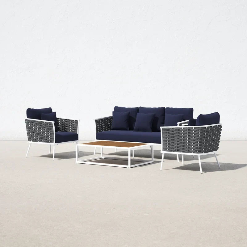 Copy of Slava Outdoor Sofa Set 3 Seater , 2 Single seater and 1 Center Table (Grey + Navy Blue) Braided & Rope