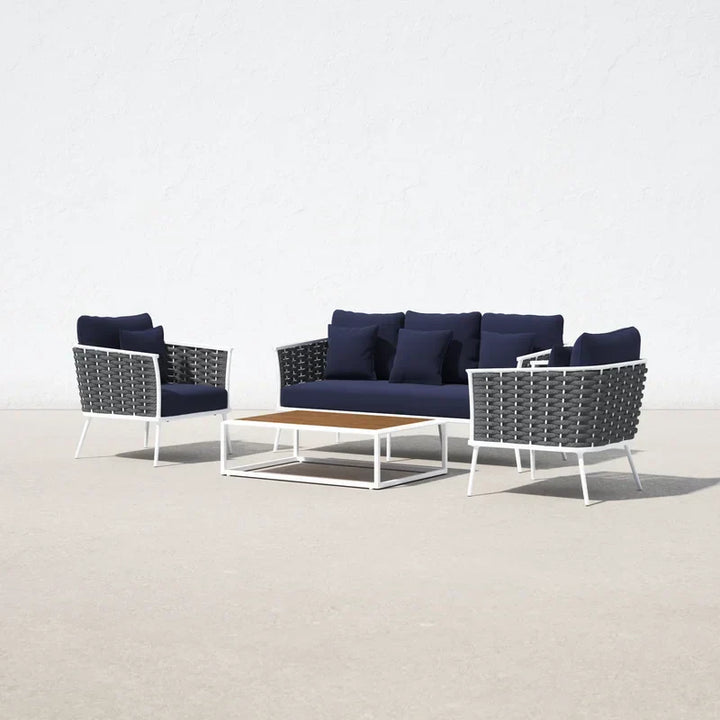 Copy of Slava Outdoor Sofa Set 3 Seater , 2 Single seater and 1 Center Table (Grey + Navy Blue) Braided & Rope