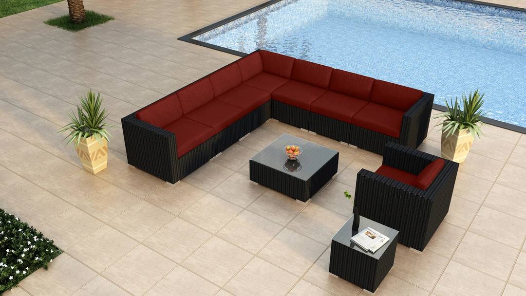 Arena Outdoor Sofa Set 7 Seater, Single seater and 1 Center Table With 1 Side Table Set (Black)