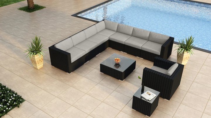 Arena Outdoor Sofa Set 7 Seater, Single seater and 1 Center Table With 1 Side Table Set (Black)