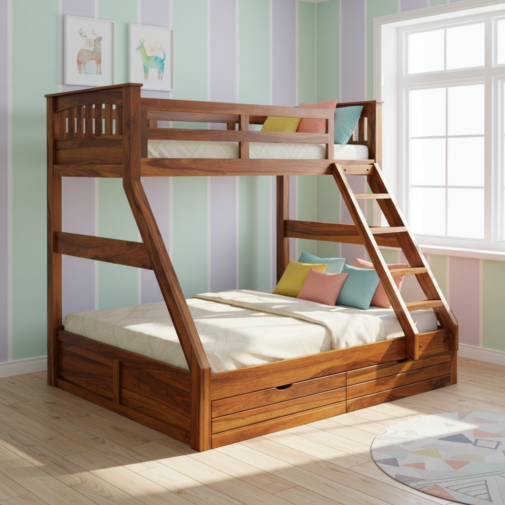 Susana Solid Sheesham Bunk Bed With Drawer Storage