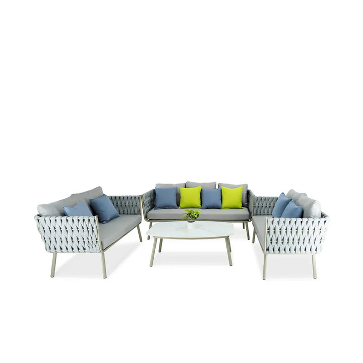 Blasco Outdoor Sofa Set 3 Seater 2 Double seater and 1 Center Table (Grey) Braided & Rope - Sofa Sets