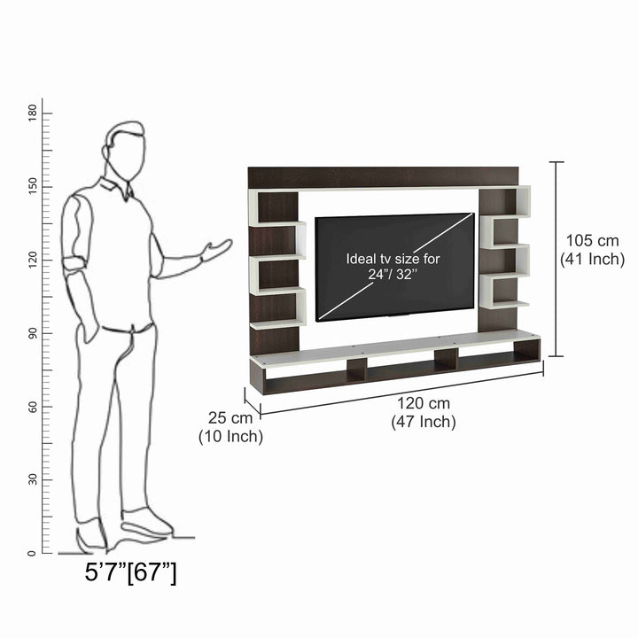 Juhi Wall-Mount TV Unit with Display Shelves – Wenge & White (32")