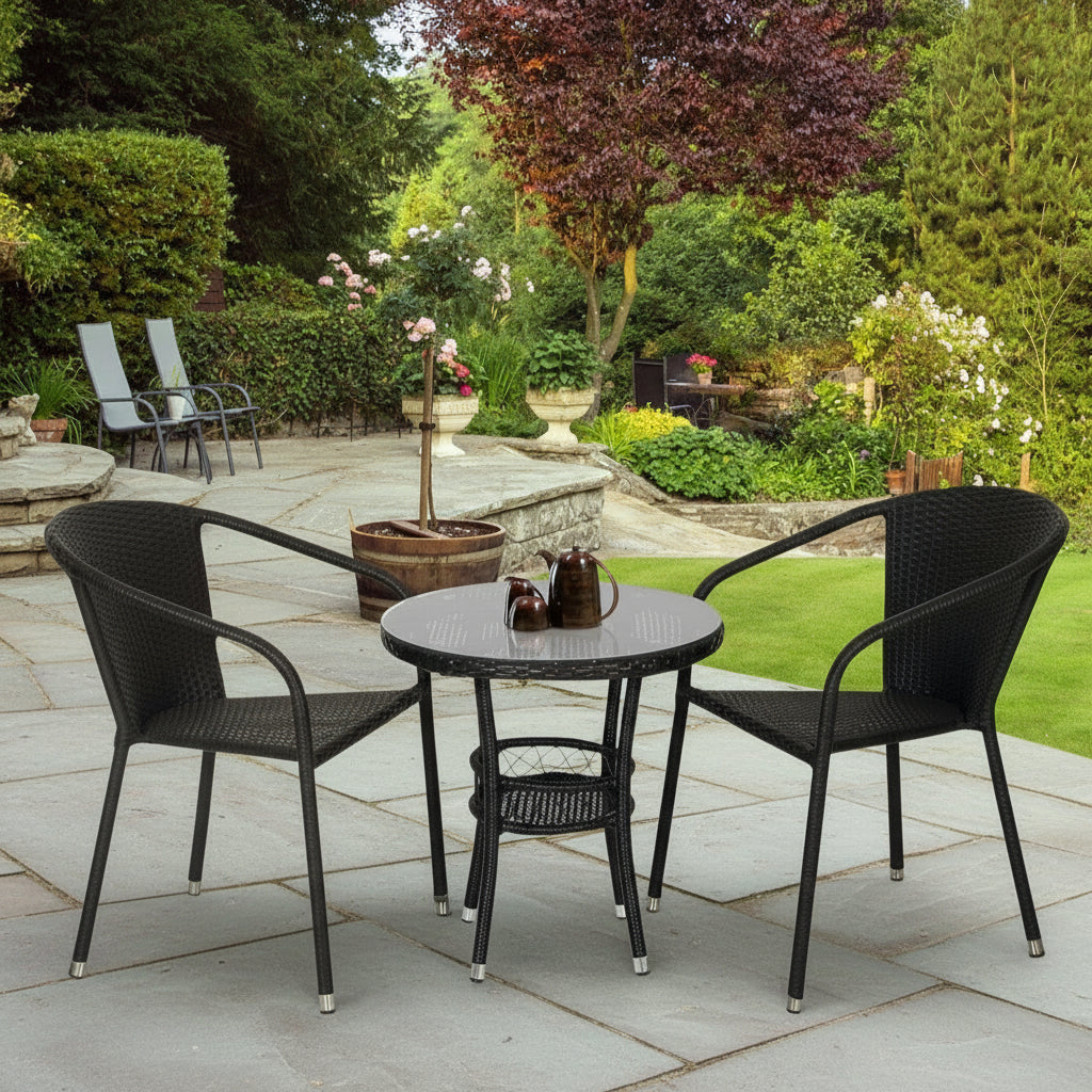 Ted Outdoor Patio Seating Set 2 Chairs and 1 Table Set (Black)