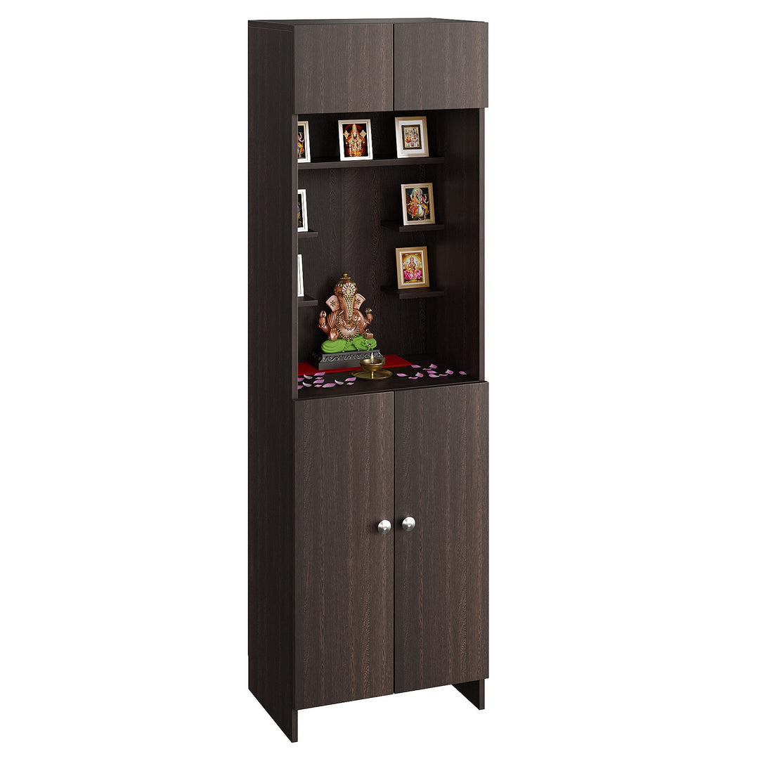 Charvi Pooja Mandir for Home, Modern Temple for Home & Office, Prayer Cabinet Puja Stand Shelf in Wenge Finish