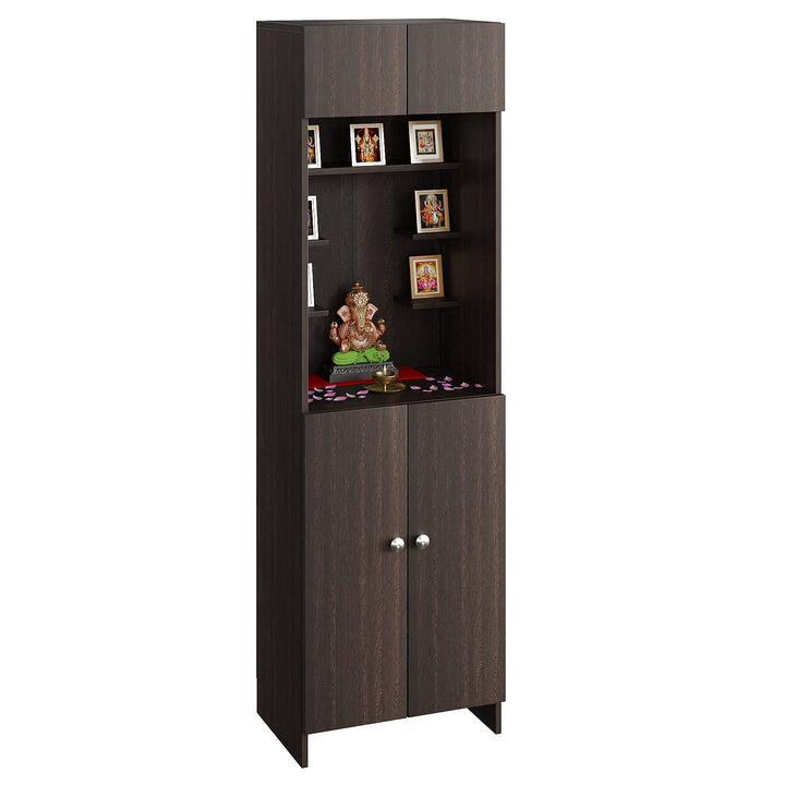 Charvi Pooja Mandir for Home, Modern Temple for Home & Office, Prayer Cabinet Puja Stand Shelf in Wenge Finish
