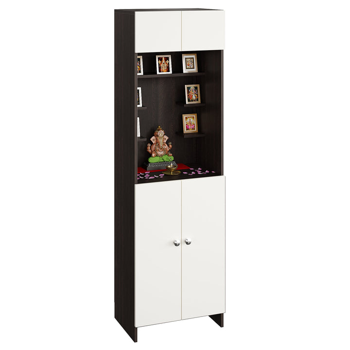Bhavya Pooja Mandir for Home, Modern Temple for Home & Office, Prayer Cabinet Puja Stand Shelf in Wenge & White Finish