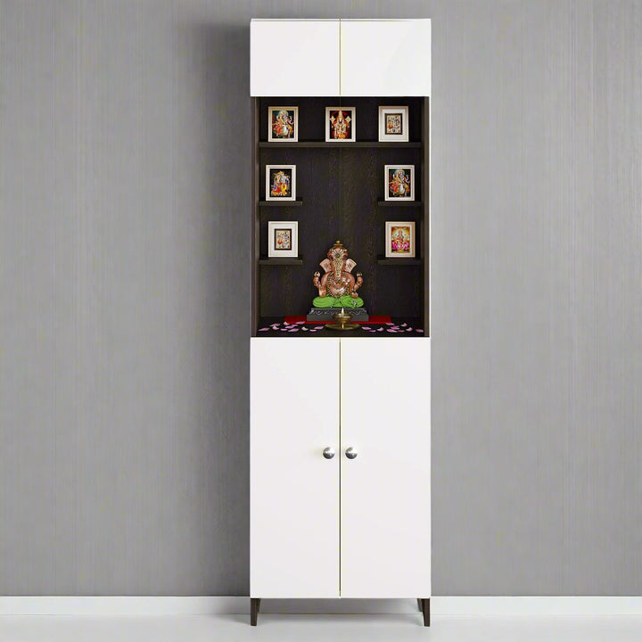 Bhavya Pooja Mandir for Home, Modern Temple for Home & Office, Prayer Cabinet Puja Stand Shelf in Wenge & White Finish