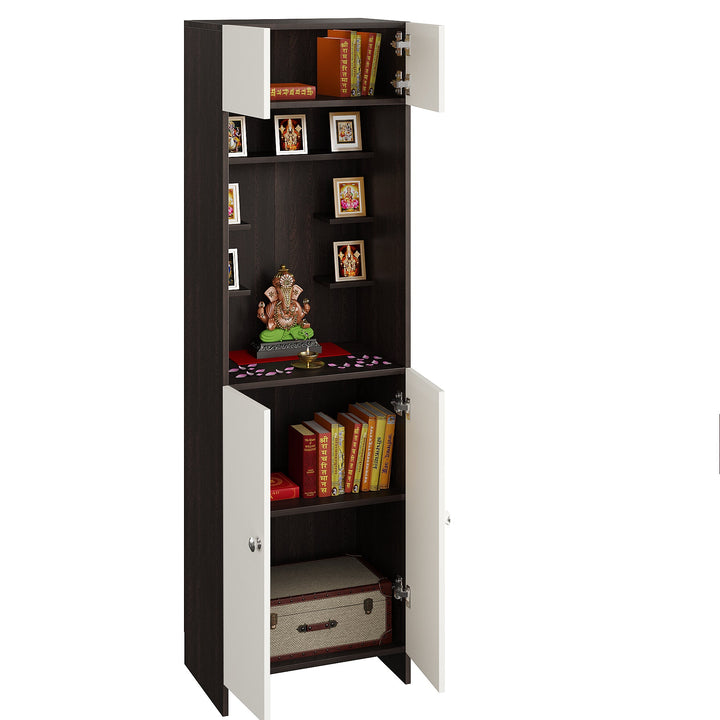 Bhavya Pooja Mandir for Home, Modern Temple for Home & Office, Prayer Cabinet Puja Stand Shelf in Wenge & White Finish