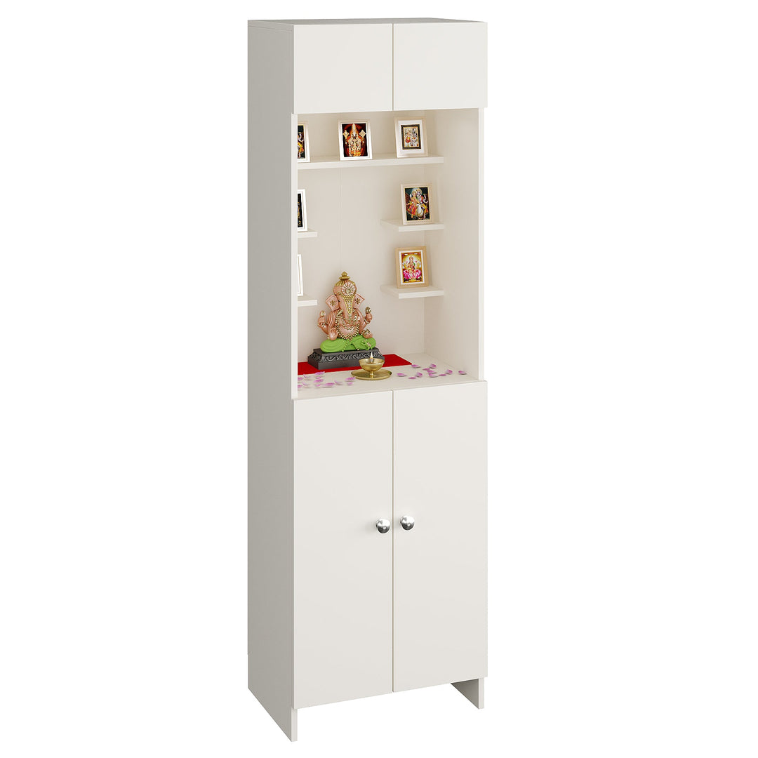Divya Pooja Mandir for Home, Modern Temple for Home & Office, Payer Cabinet Puja Stand Shelf in White Finish