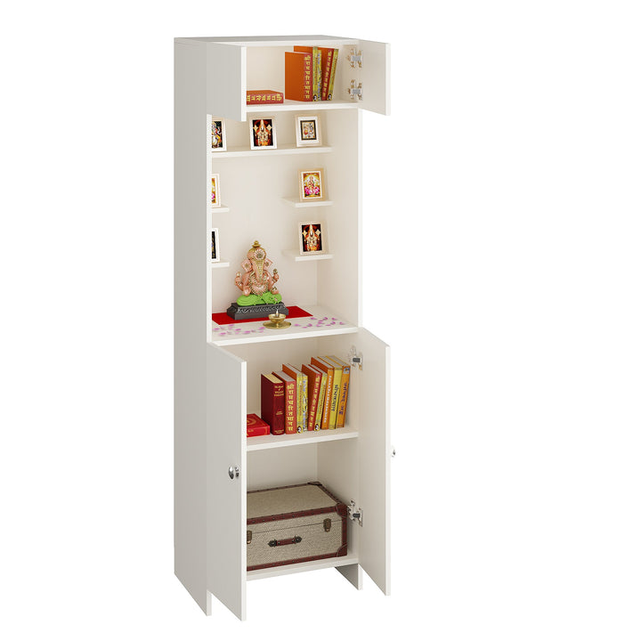 Divya Pooja Mandir for Home, Modern Temple for Home & Office, Payer Cabinet Puja Stand Shelf in White Finish