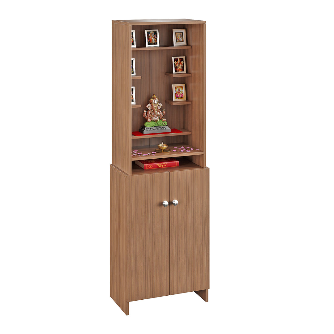 Aanya Pooja Mandir for Home, Modern Temple for Home & Office, Prayer Cabinet Puja Stand Shelf in Exotic Teak Finish