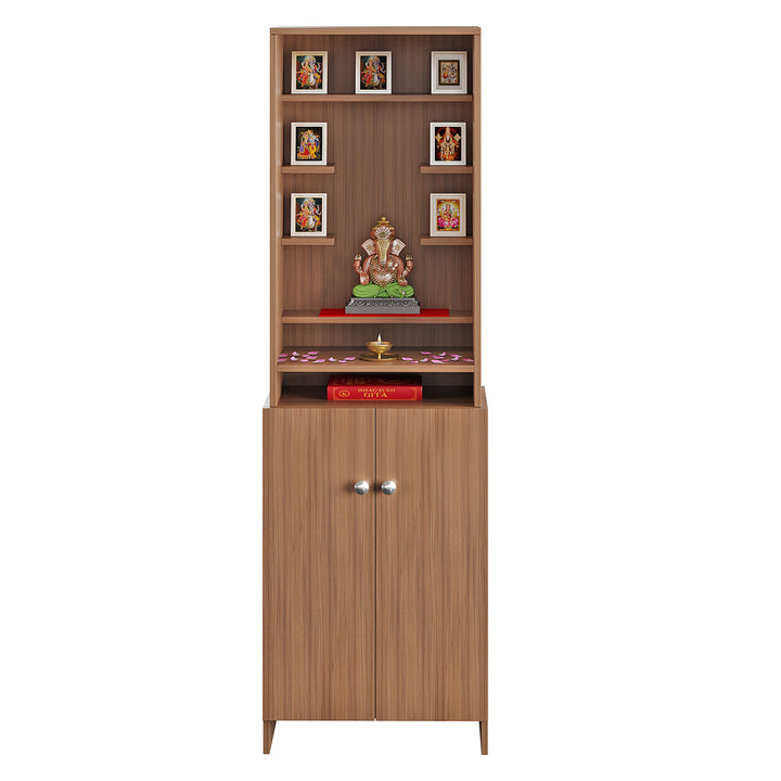 Aanya Pooja Mandir for Home, Modern Temple for Home & Office, Prayer Cabinet Puja Stand Shelf in Exotic Teak Finish
