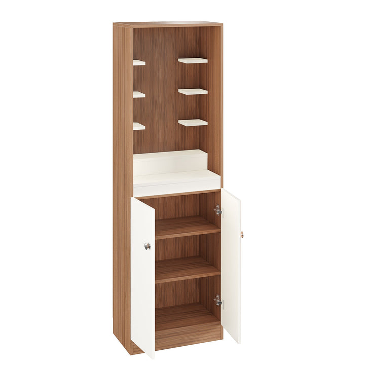 Saanvi Pooja Mandir for Home, Modern Temple for Home & Office, Prayer Cabinet Puja Stand Shelf in Exotic Teak & White Finish