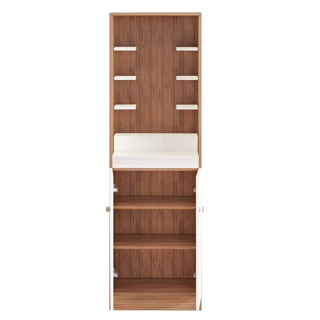 Saanvi Pooja Mandir for Home, Modern Temple for Home & Office, Prayer Cabinet Puja Stand Shelf in Exotic Teak & White Finish