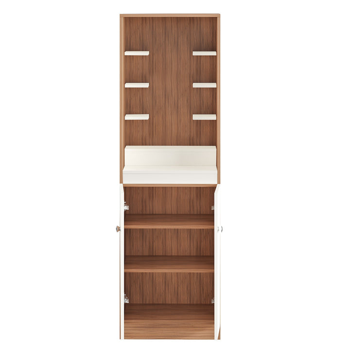 Saanvi Pooja Mandir for Home, Modern Temple for Home & Office, Prayer Cabinet Puja Stand Shelf in Exotic Teak & White Finish