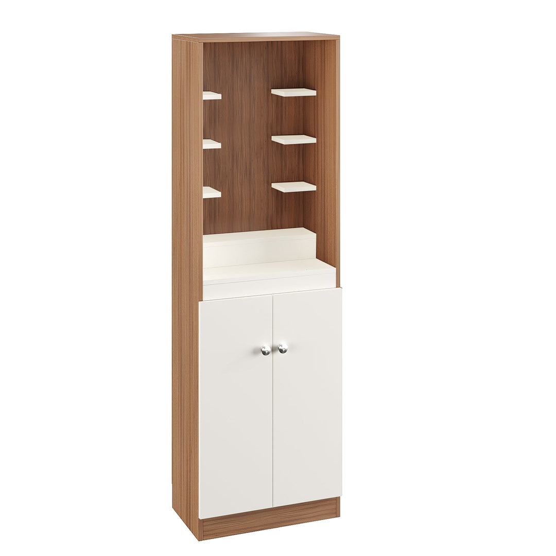 Saanvi Pooja Mandir for Home, Modern Temple for Home & Office, Prayer Cabinet Puja Stand Shelf in Exotic Teak & White Finish