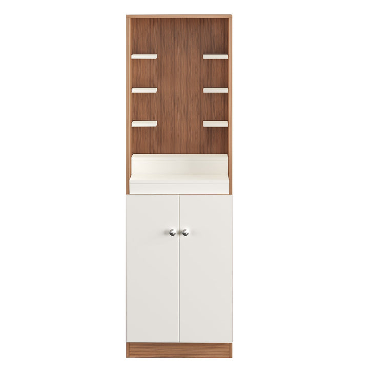 Saanvi Pooja Mandir for Home, Modern Temple for Home & Office, Prayer Cabinet Puja Stand Shelf in Exotic Teak & White Finish