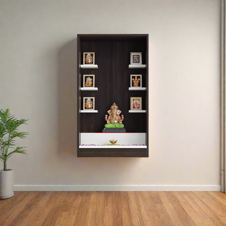 Anika Wall Mounted Home Temple for Living Room Wenge & White Finish