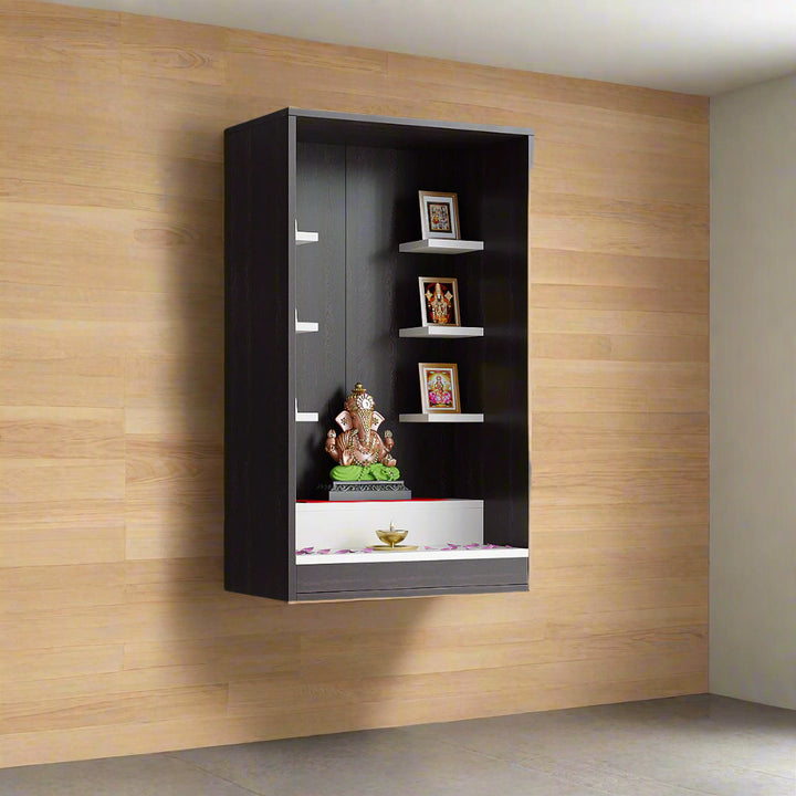 Anika Wall Mounted Home Temple for Living Room Wenge & White Finish